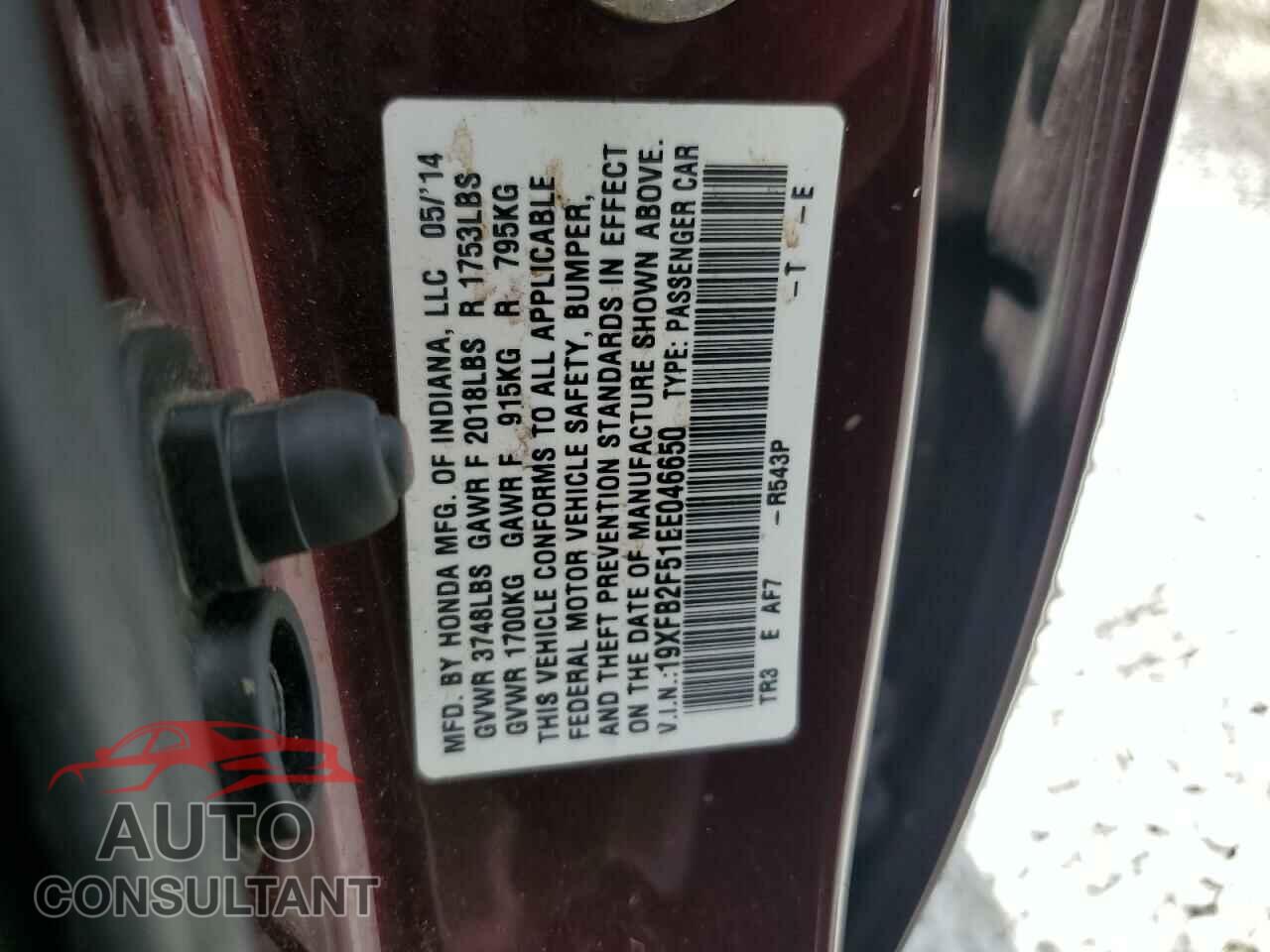 HONDA CIVIC 2014 - 19XFB2F51EE046650