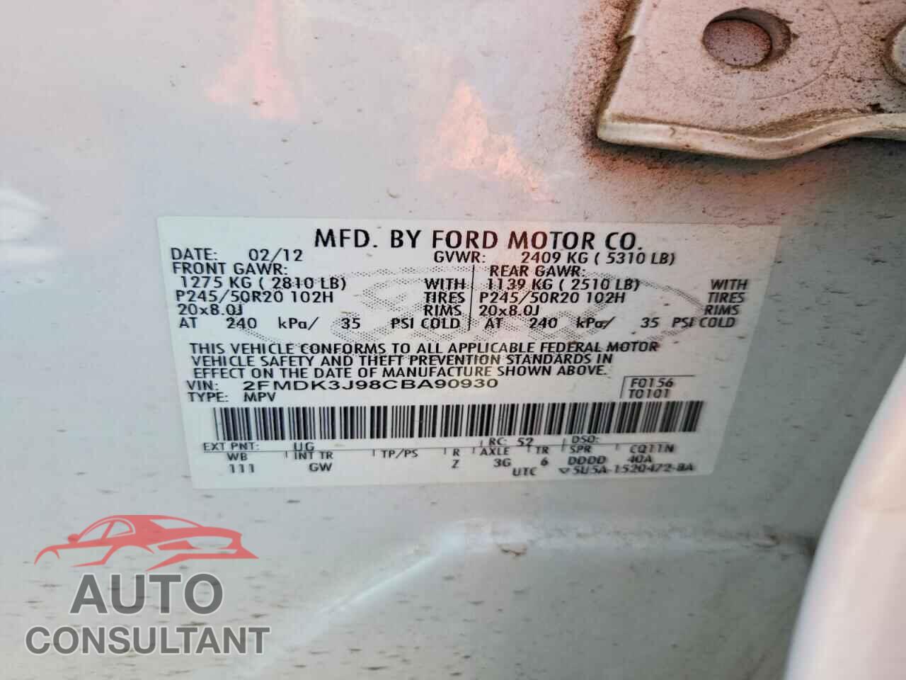 FORD EDGE 2012 - 2FMDK3J98CBA90930
