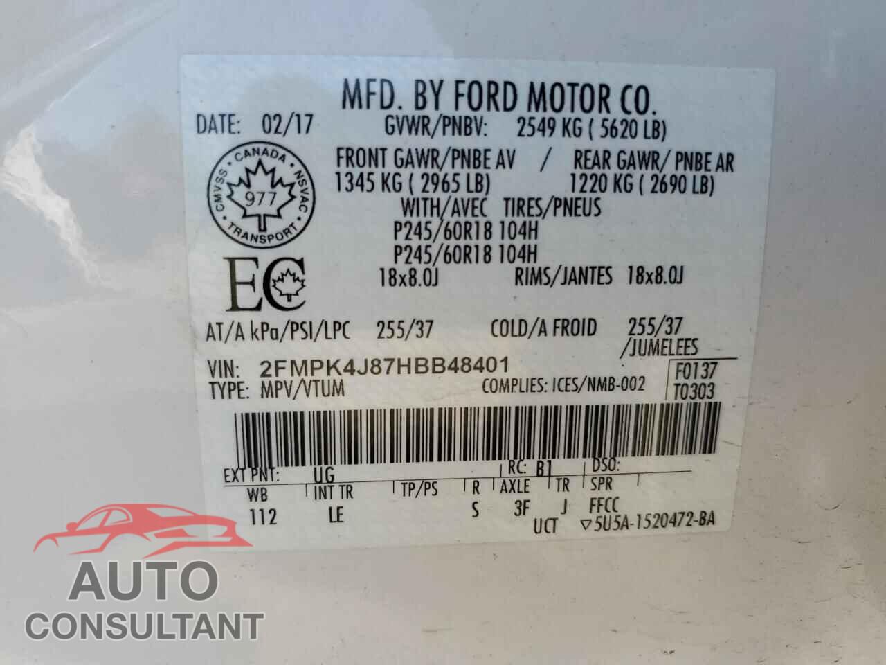 FORD EDGE 2017 - 2FMPK4J87HBB48401