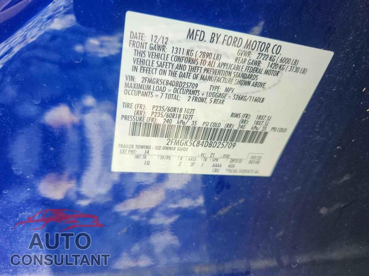 FORD FLEX 2013 - 2FMGK5C84DBD25709