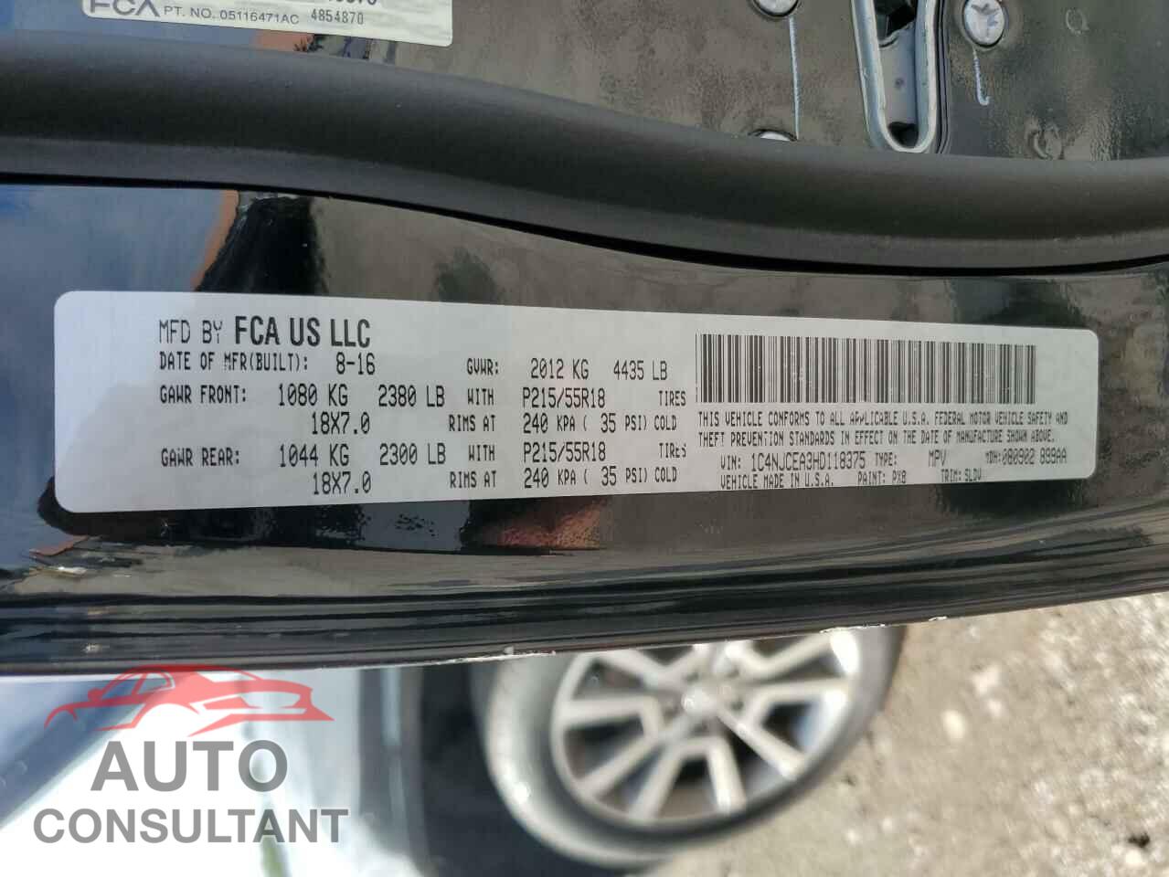 JEEP COMPASS 2017 - 1C4NJCEA3HD118375
