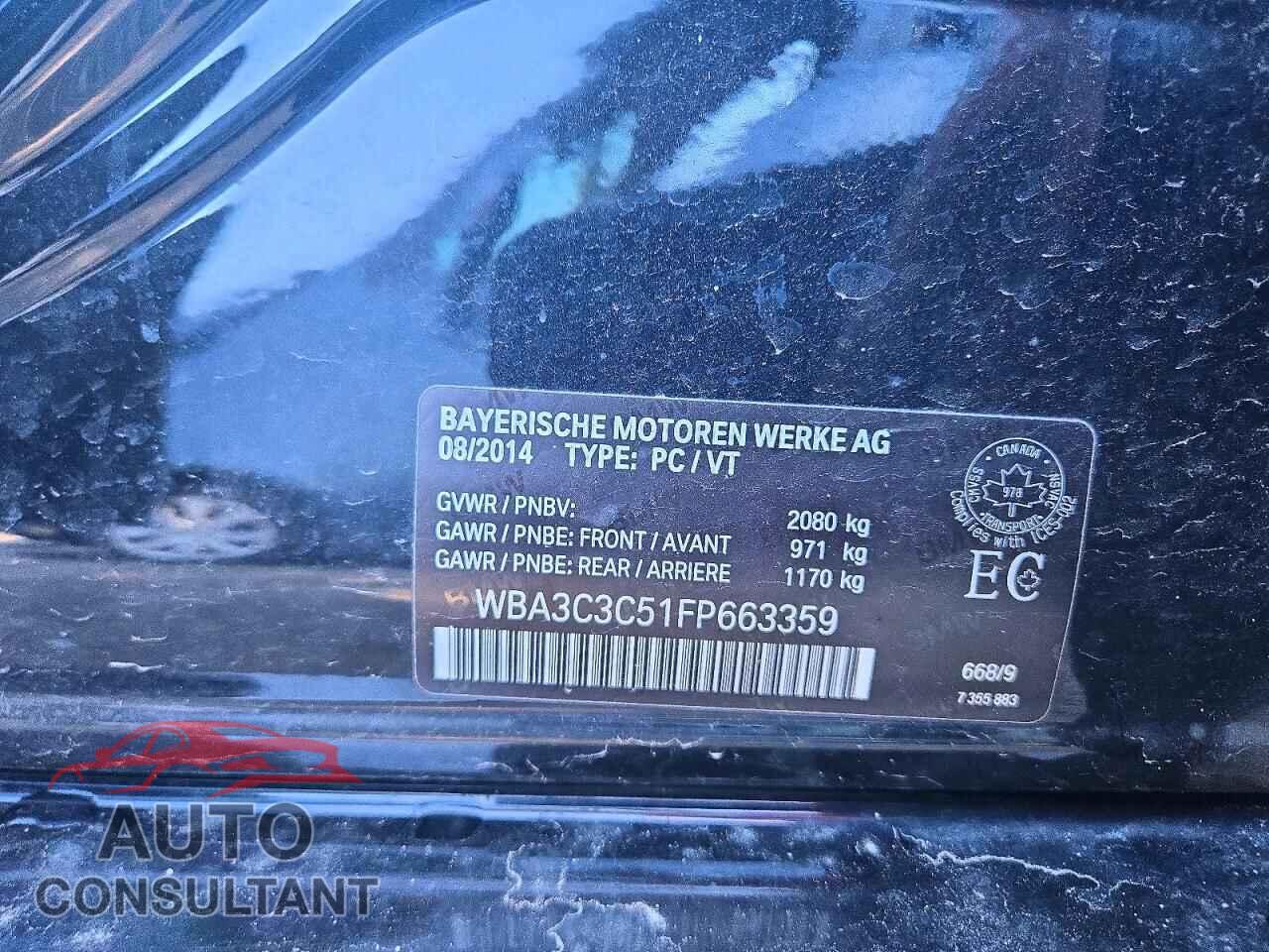 BMW 3 SERIES 2015 - WBA3C3C51FP663359