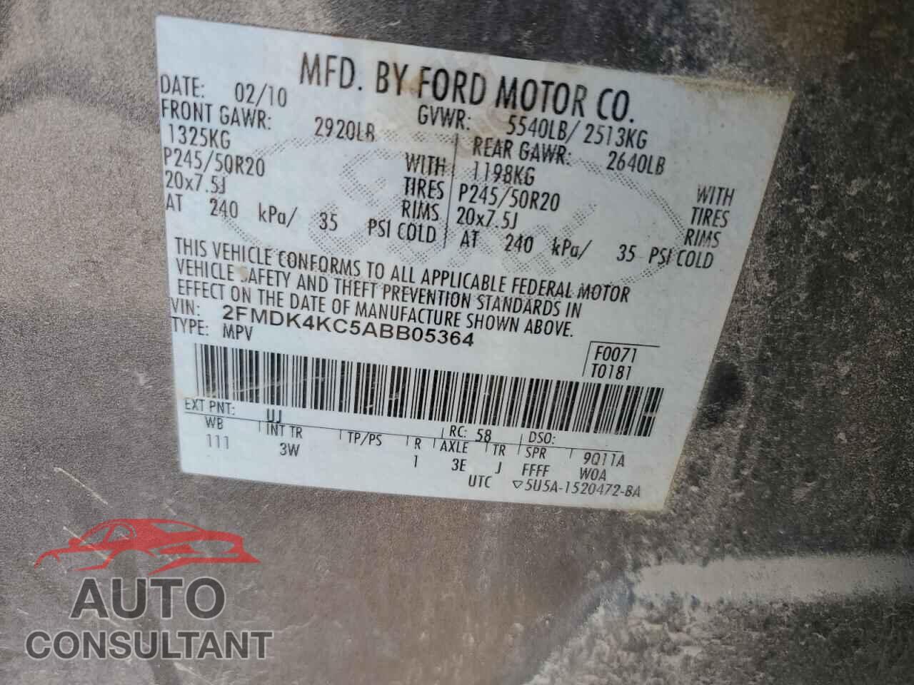 FORD EDGE 2010 - 2FMDK4KC5ABB05364