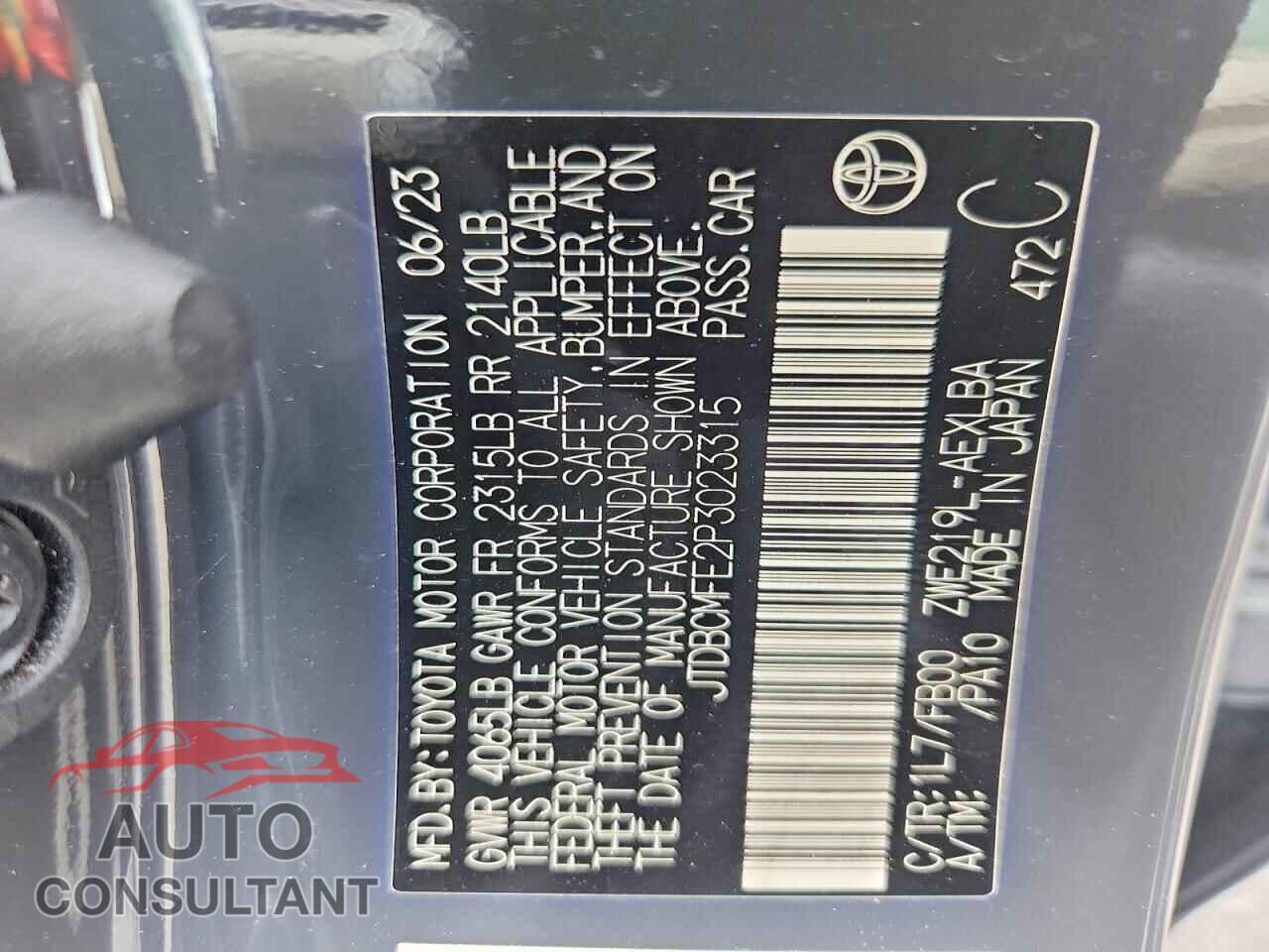TOYOTA COROLLA 2023 - JTDBCMFE2P3023315