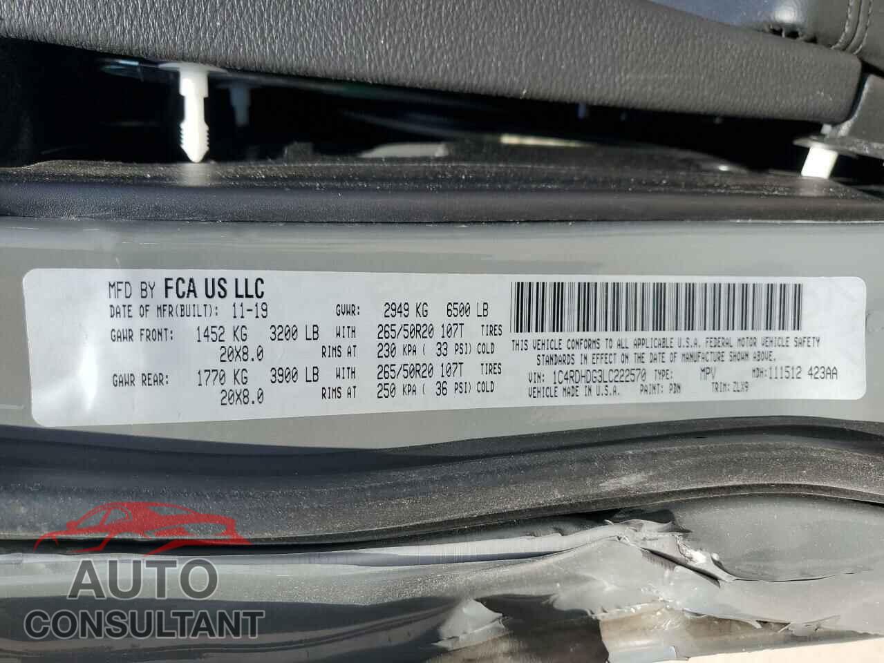 DODGE DURANGO 2020 - 1C4RDHDG3LC222570