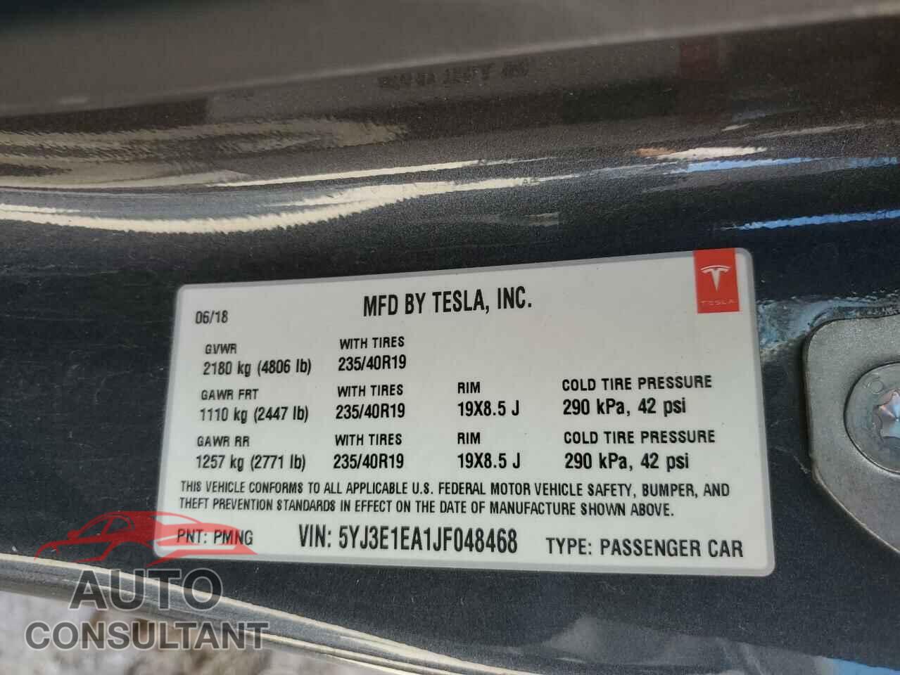 TESLA MODEL 3 2018 - 5YJ3E1EA1JF048468