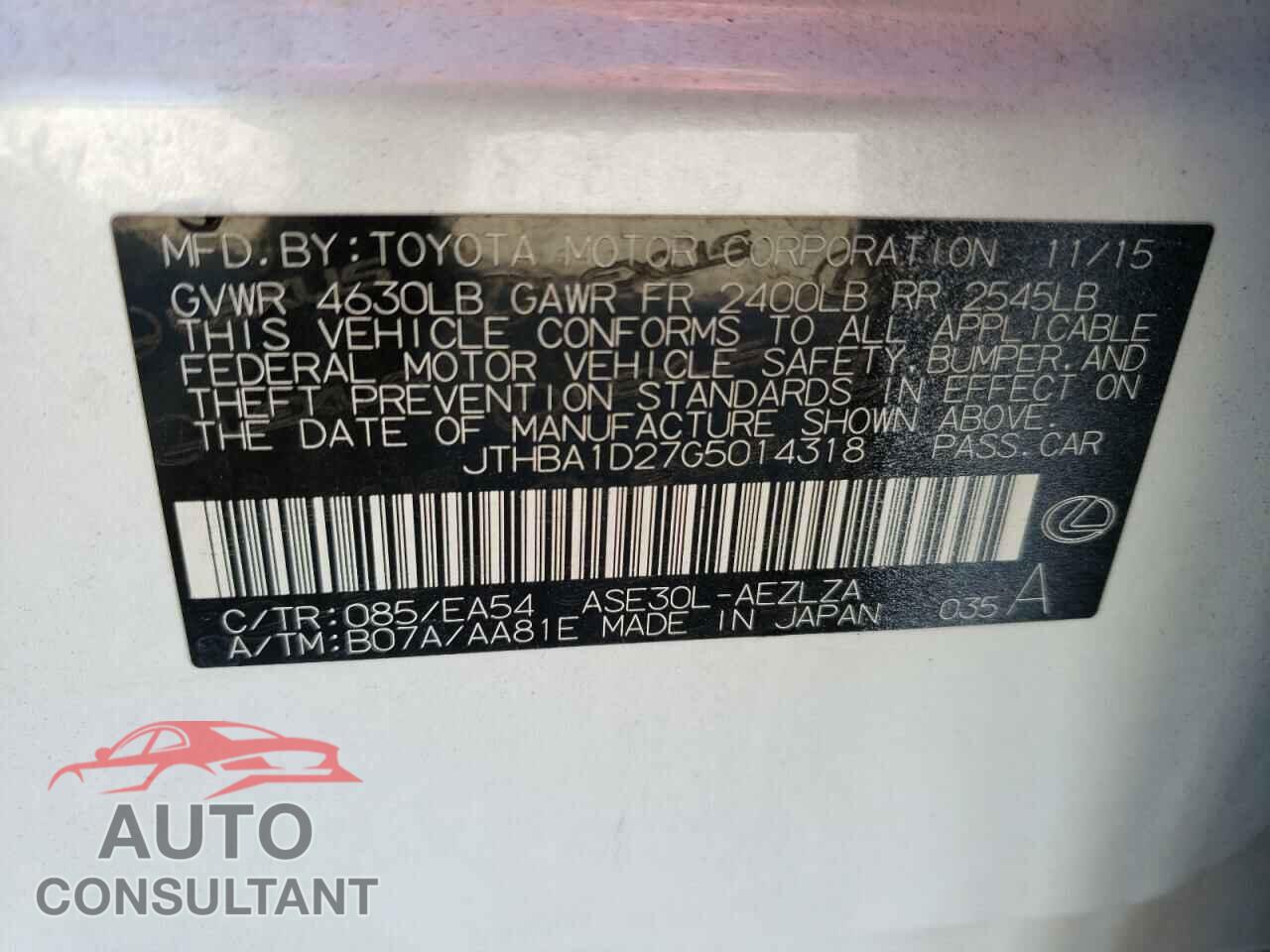 LEXUS IS 2016 - JTHBA1D27G5014318
