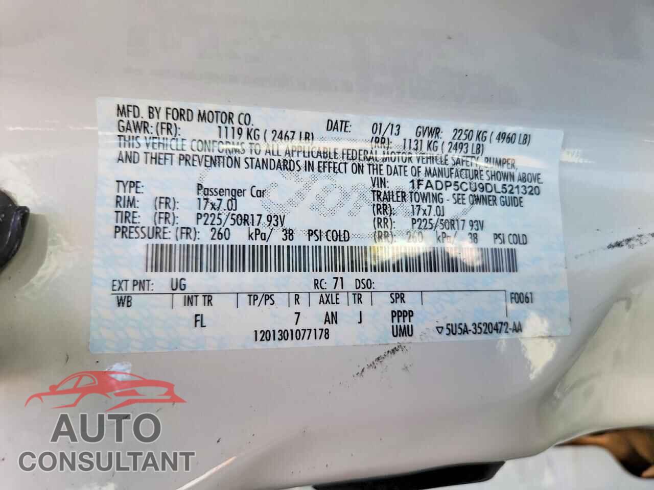 FORD CMAX 2013 - 1FADP5CU9DL521320