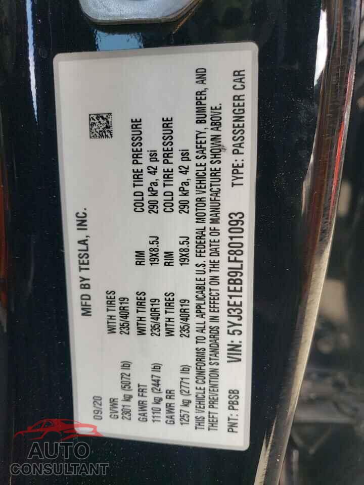 TESLA MODEL 3 2020 - 5YJ3E1EB9LF801093