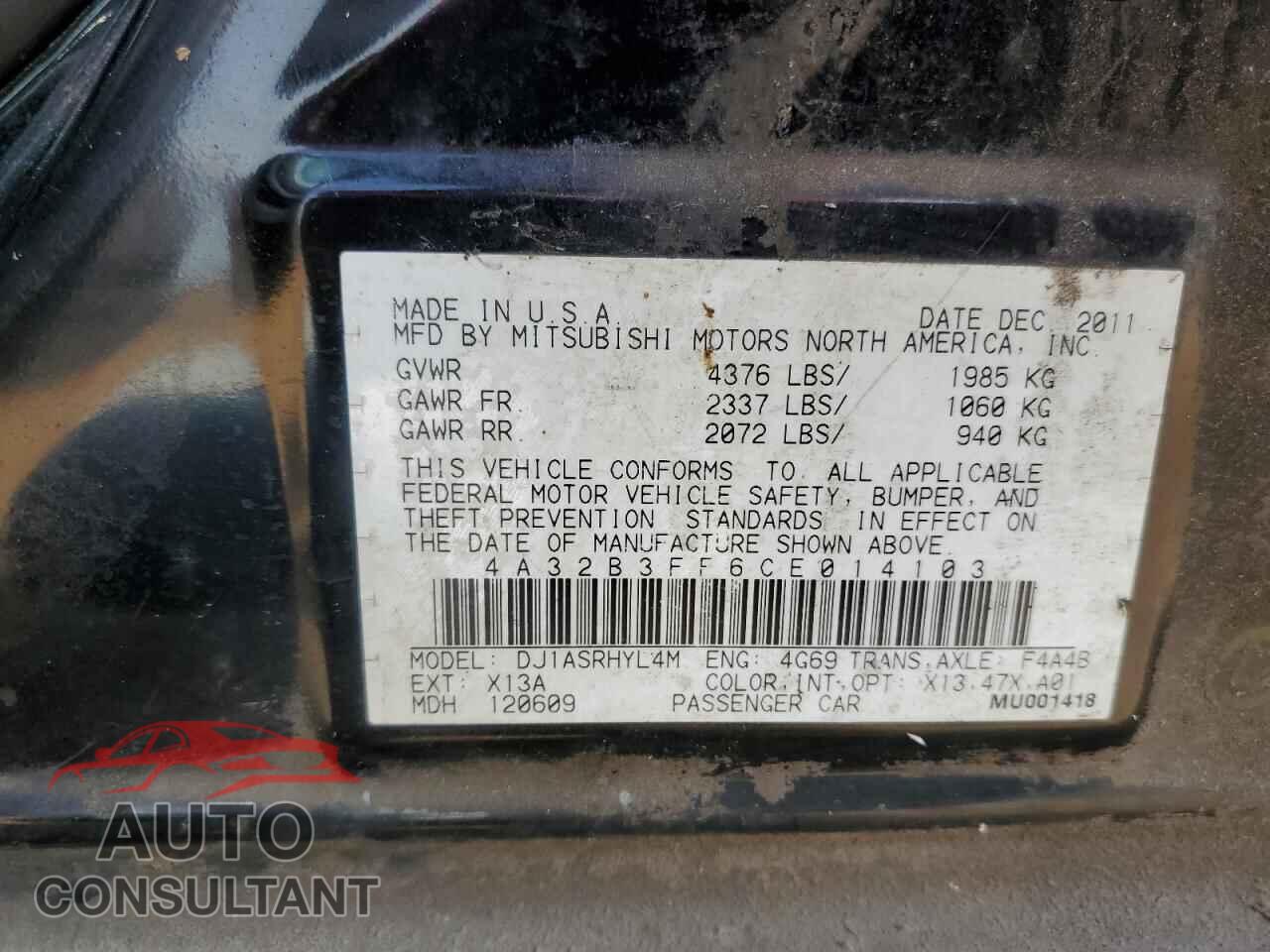 MITSUBISHI GALANT 2012 - 4A32B3FF6CE014103