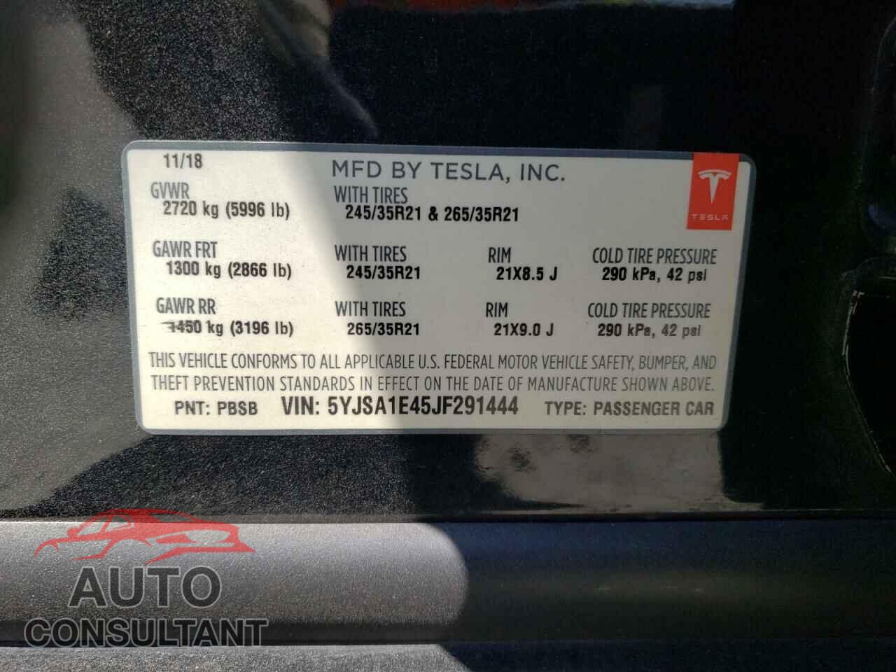 TESLA MODEL S 2018 - 5YJSA1E45JF291444