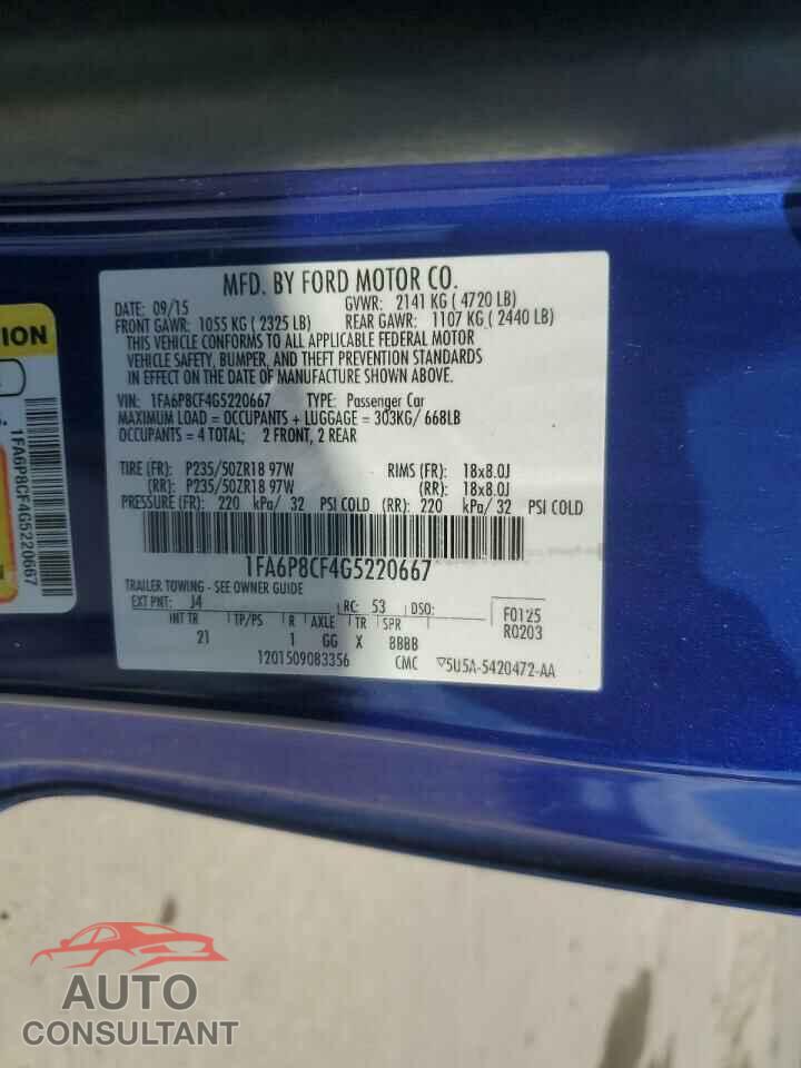 FORD MUSTANG 2016 - 1FA6P8CF4G5220667