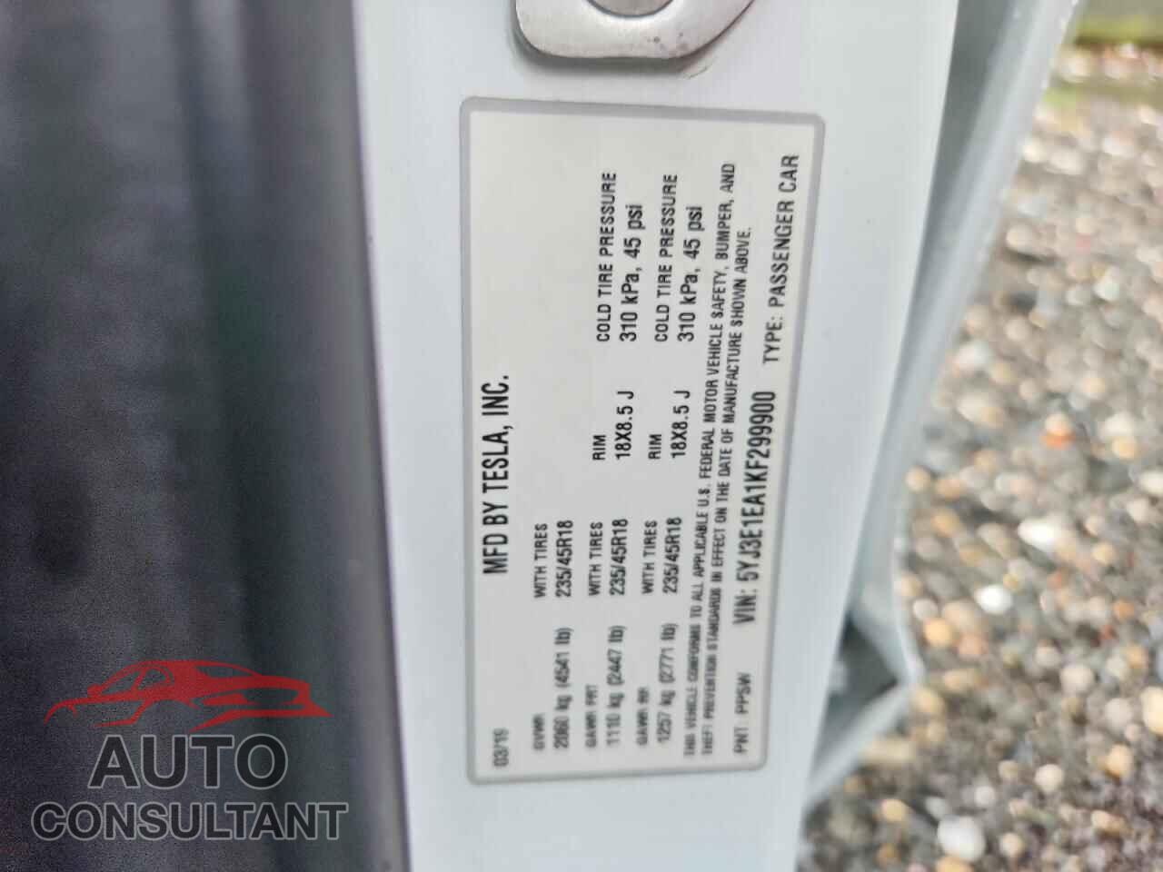 TESLA MODEL 3 2019 - 5YJ3E1EA1KF299900