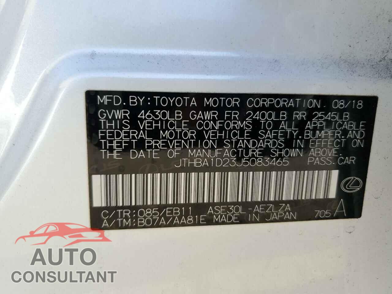 LEXUS IS 2018 - JTHBA1D23J5083465