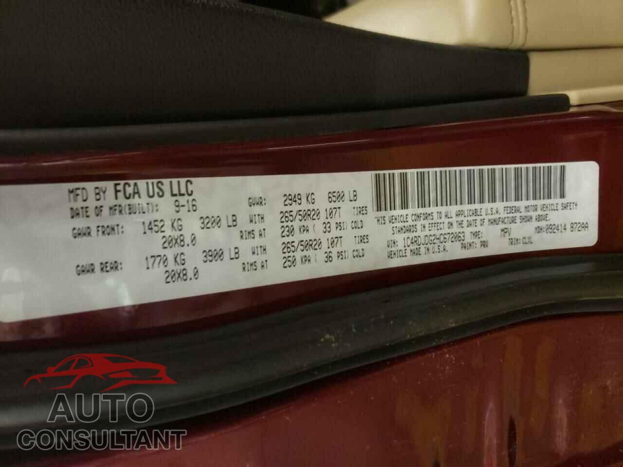 DODGE DURANGO 2017 - 1C4RDJDG2HC672063