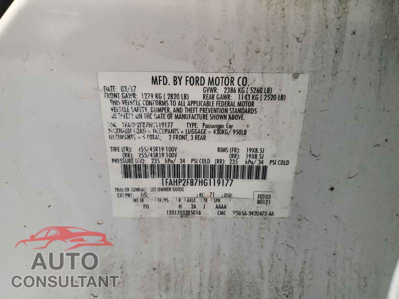 FORD TAURUS 2017 - 1FAHP2F87HG119177