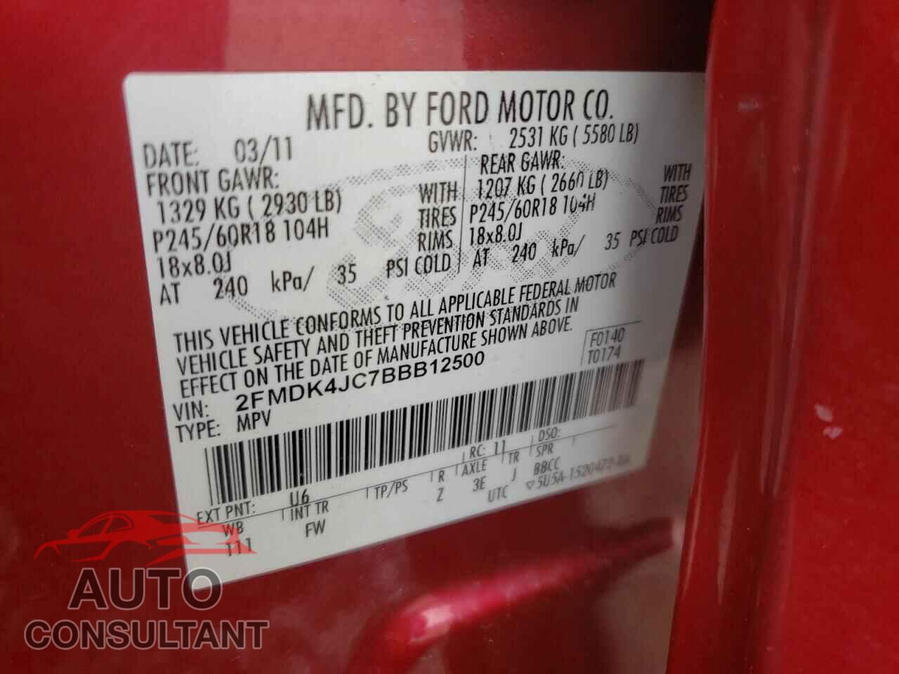 FORD EDGE 2011 - 2FMDK4JC7BBB12500