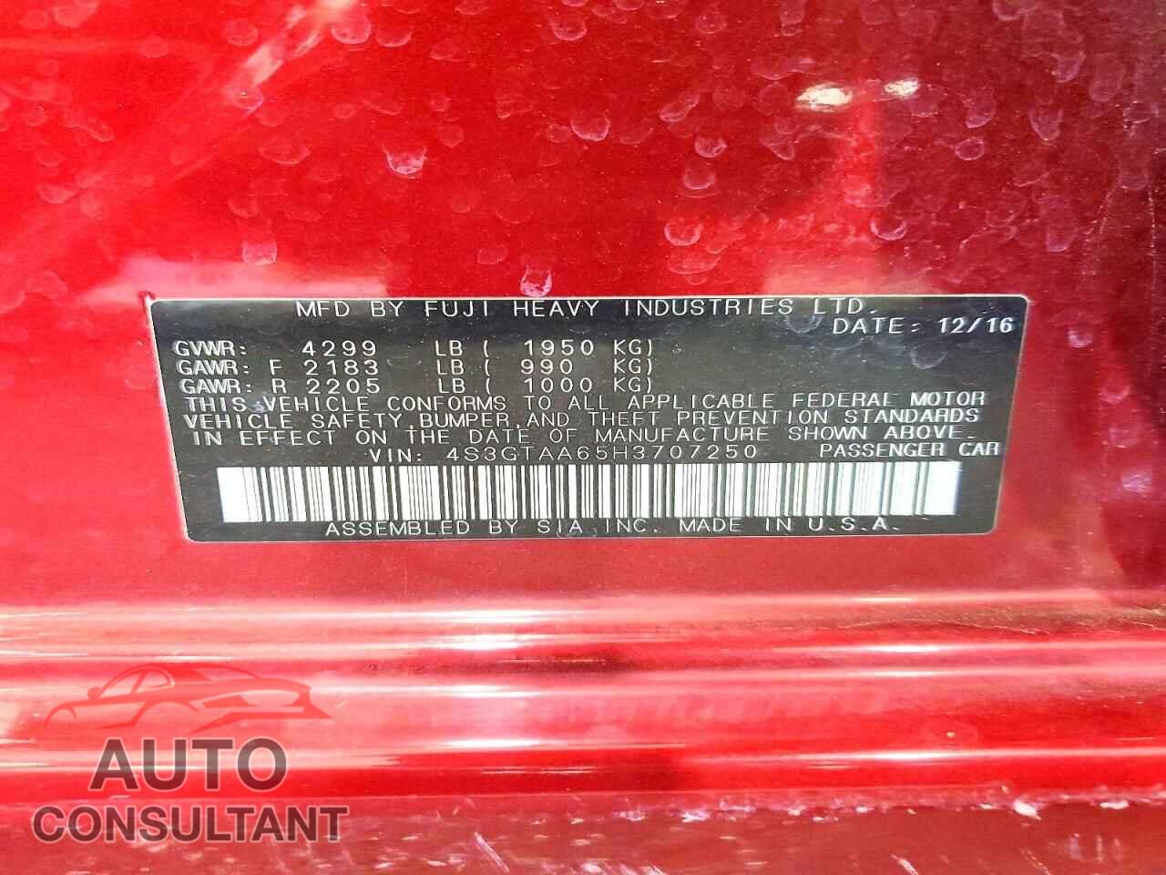 SUBARU IMPREZA 2017 - 4S3GTAA65H3707250