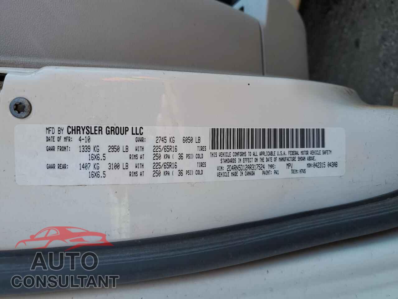 DODGE CARAVAN 2010 - 2D4RN5D12AR317524