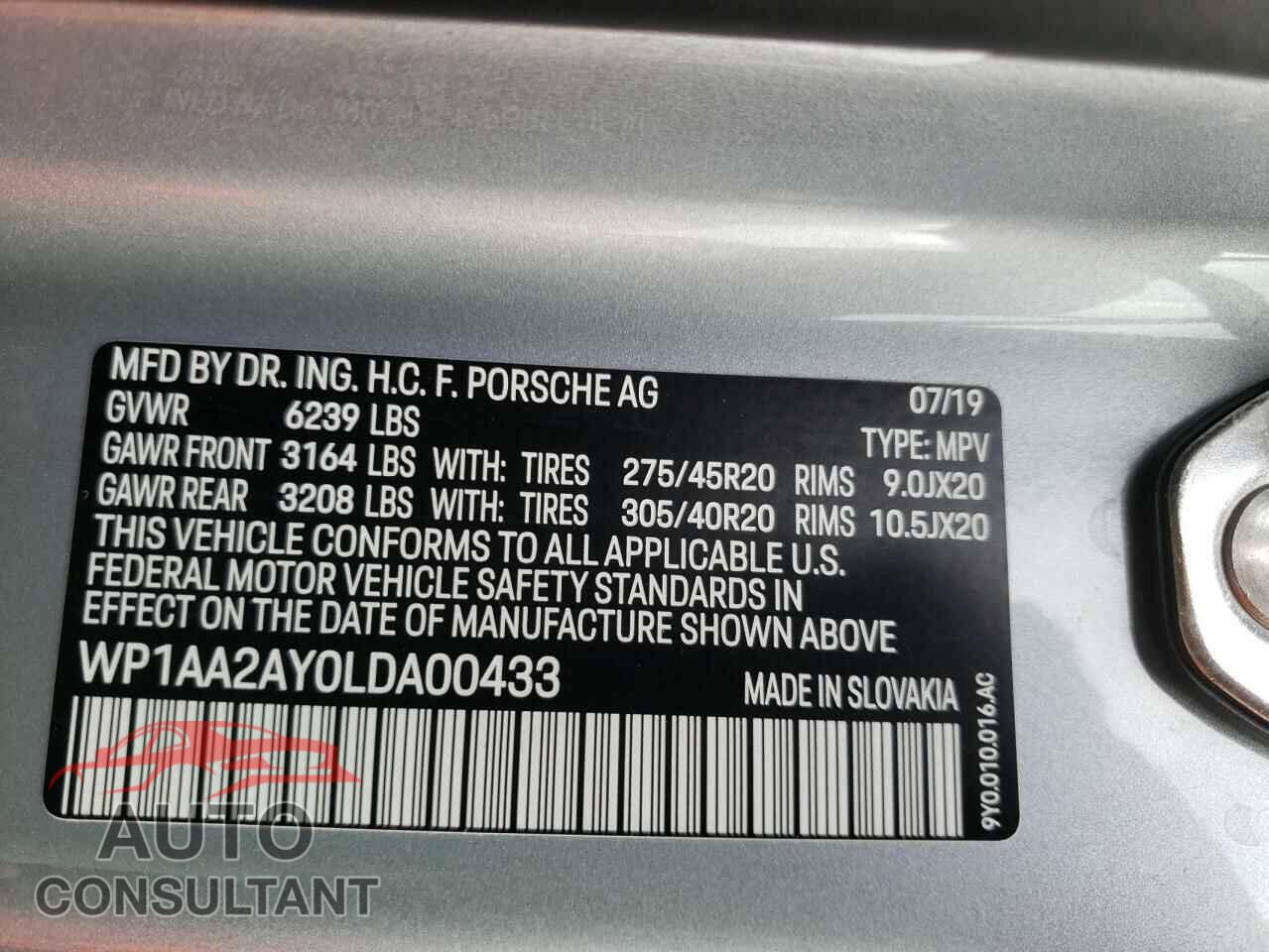 PORSCHE CAYENNE 2020 - WP1AA2AY0LDA00433