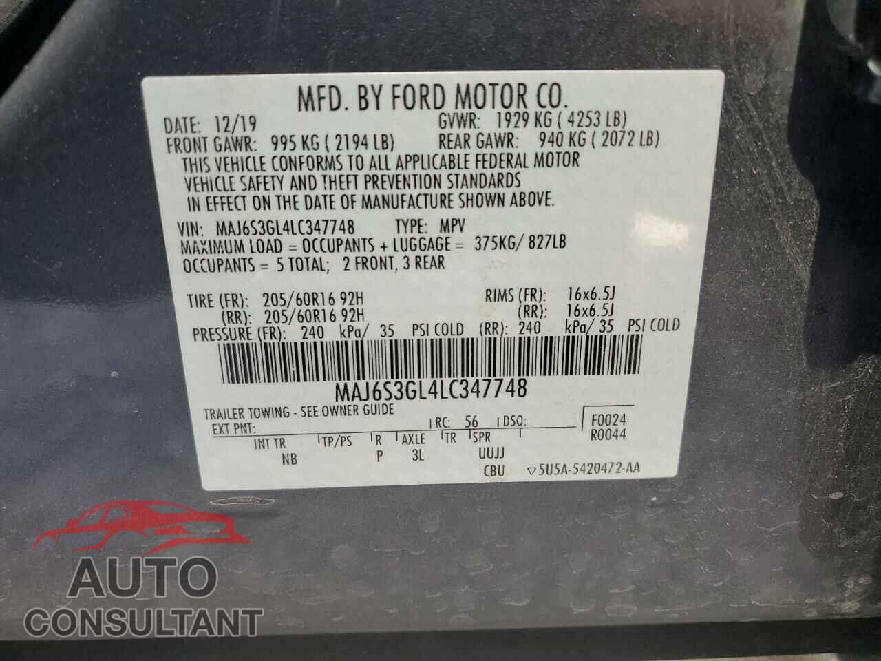FORD ECOSPORT 2020 - MAJ6S3GL4LC347748