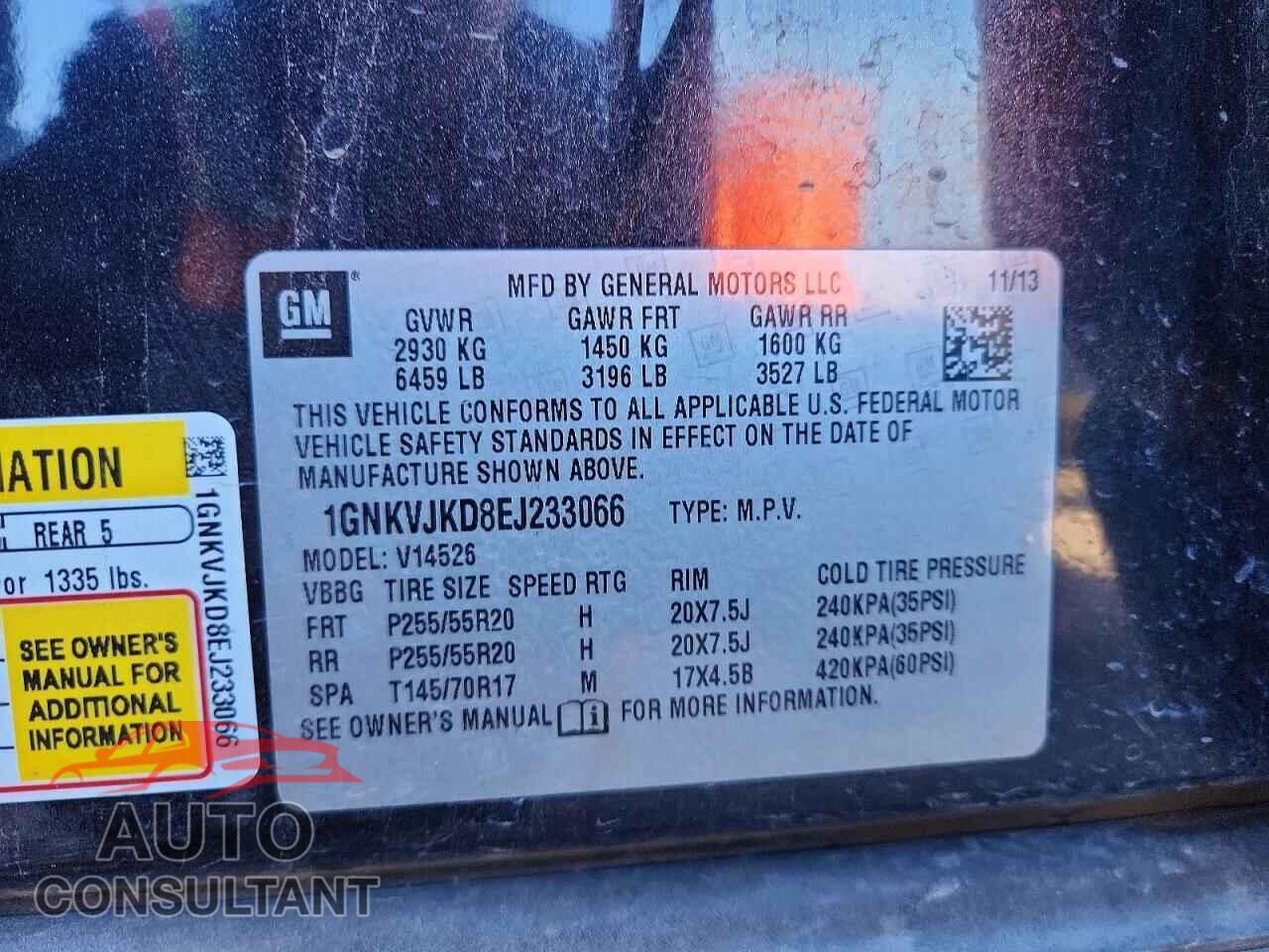 CHEVROLET TRAVERSE 2014 - 1GNKVJKD8EJ233066