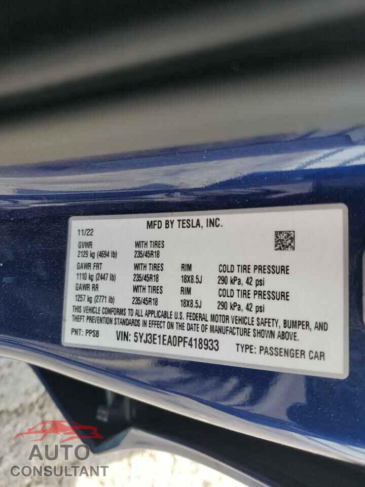 TESLA MODEL 3 2023 - 5YJ3E1EA0PF418933