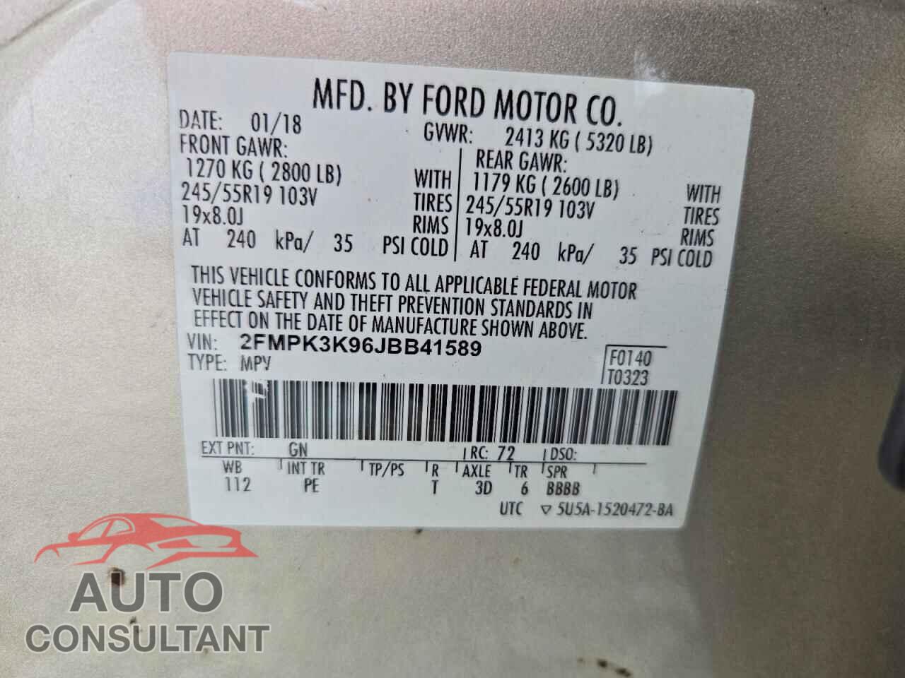 FORD EDGE 2018 - 2FMPK3K96JBB41589