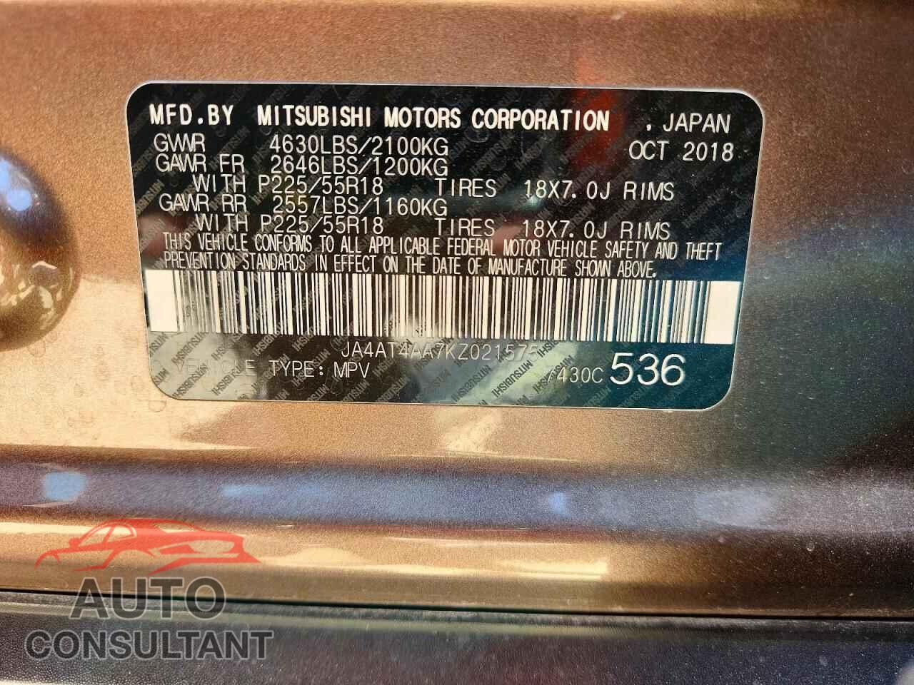 MITSUBISHI ECLIPSE 2019 - JA4AT4AA7KZ021575