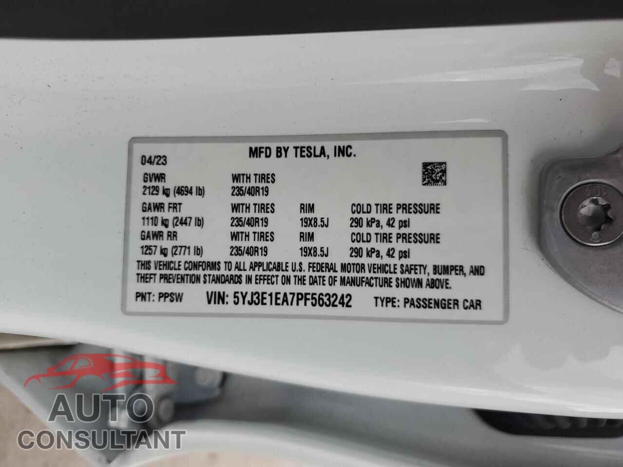 TESLA MODEL 3 2023 - 5YJ3E1EA7PF563242