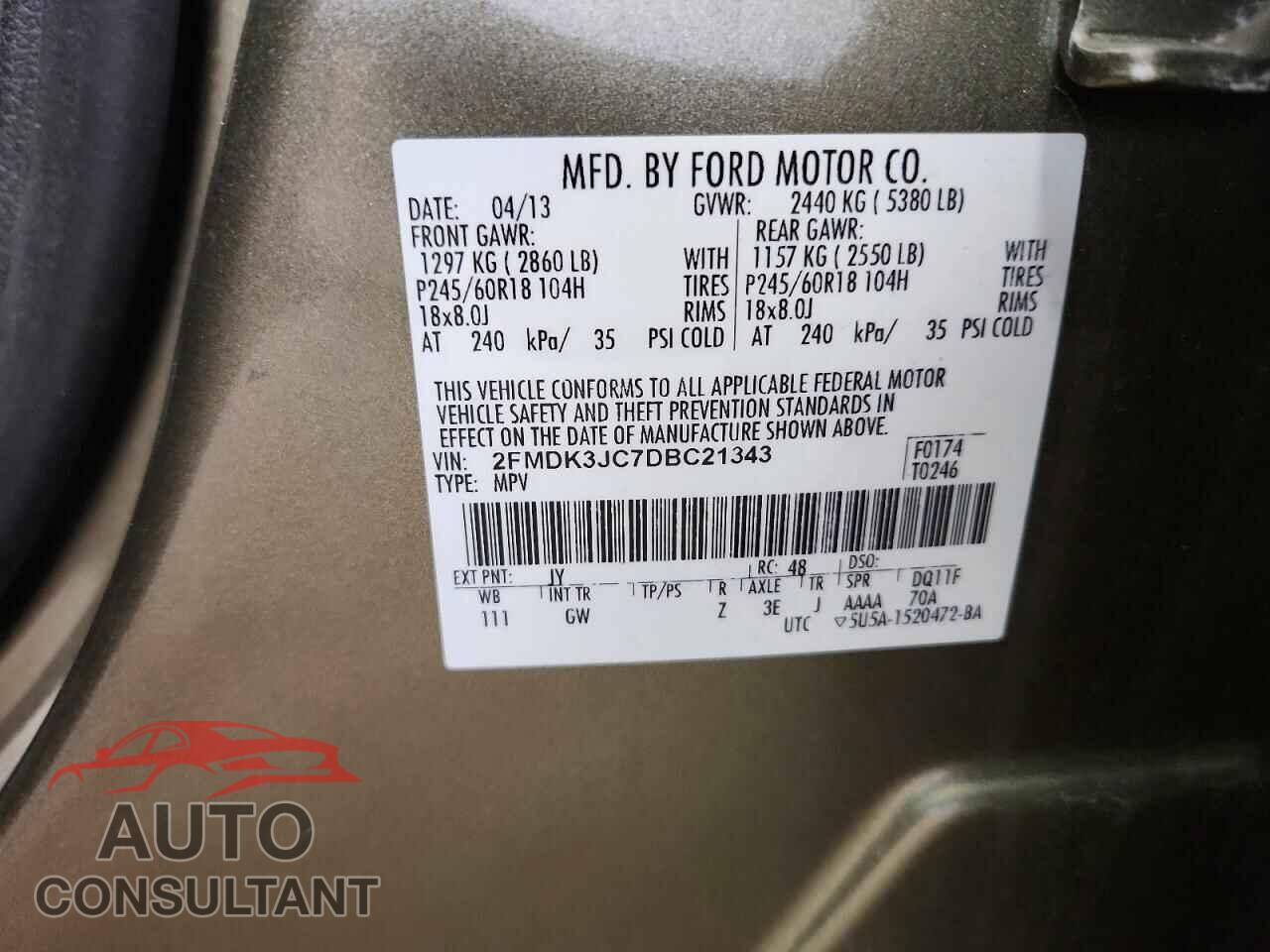 FORD EDGE 2013 - 2FMDK3JC7DBC21343