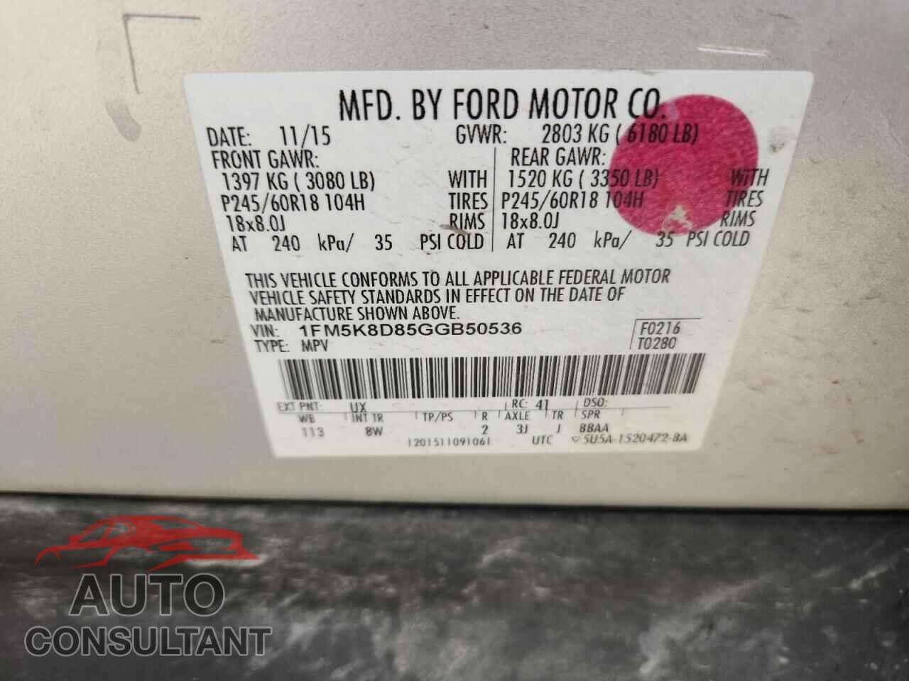 FORD EXPLORER 2016 - 1FM5K8D85GGB50536