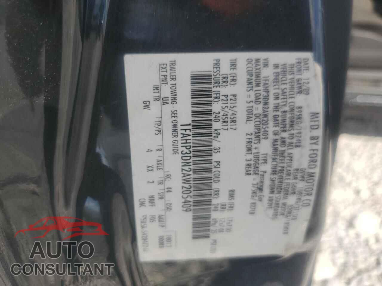 FORD FOCUS 2010 - 1FAHP3DN2AW205409