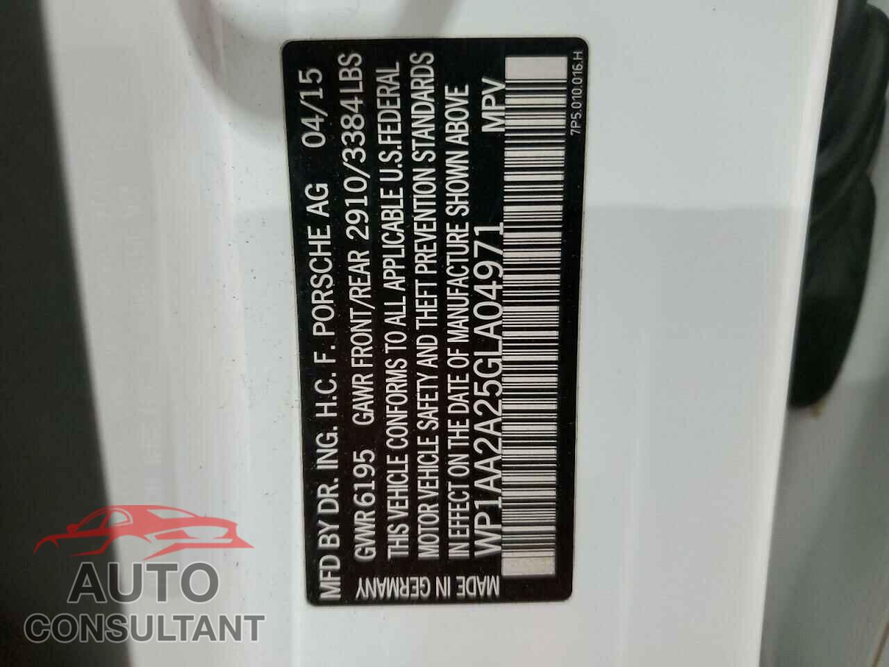 PORSCHE CAYENNE 2016 - WP1AA2A25GLA04971