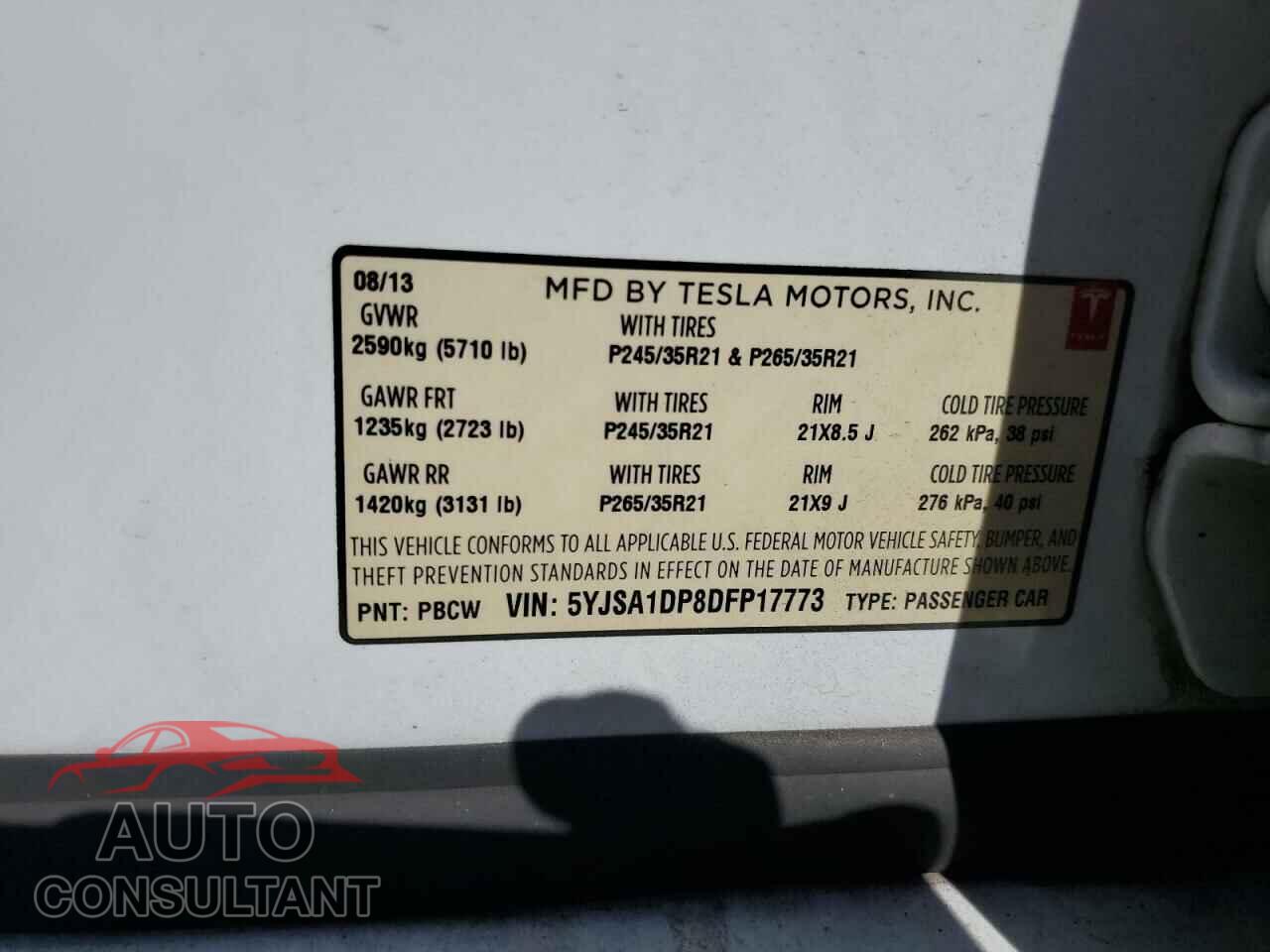 TESLA MODEL S 2013 - 5YJSA1DP8DFP17773