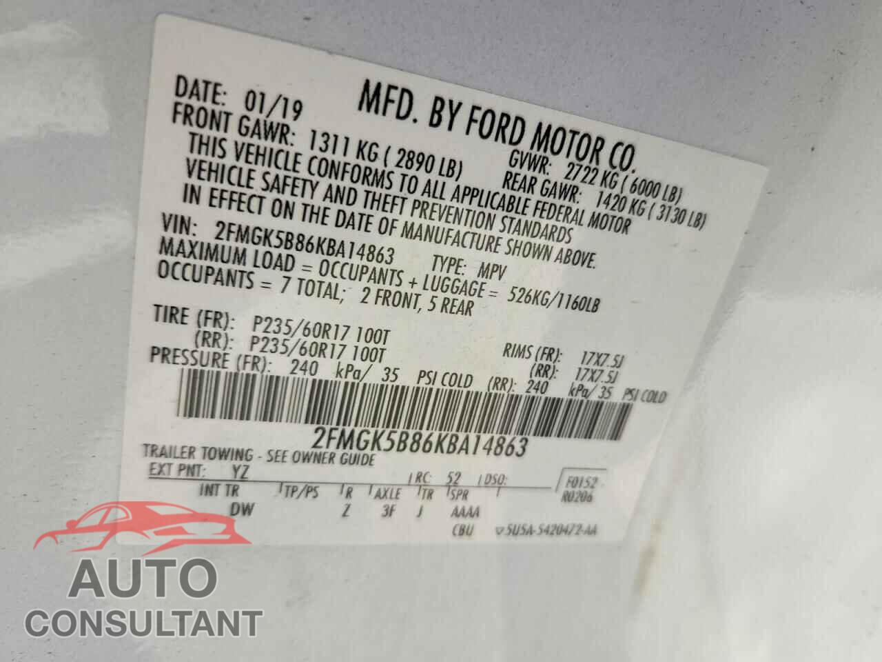 FORD FLEX 2019 - 2FMGK5B86KBA14863