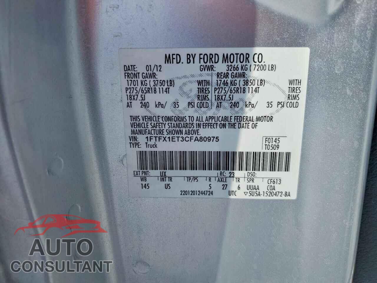 FORD F-150 2012 - 1FTFX1ET3CFA80975
