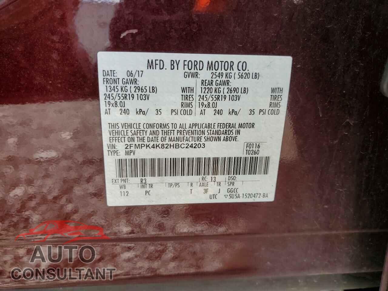 FORD EDGE 2017 - 2FMPK4K82HBC24203