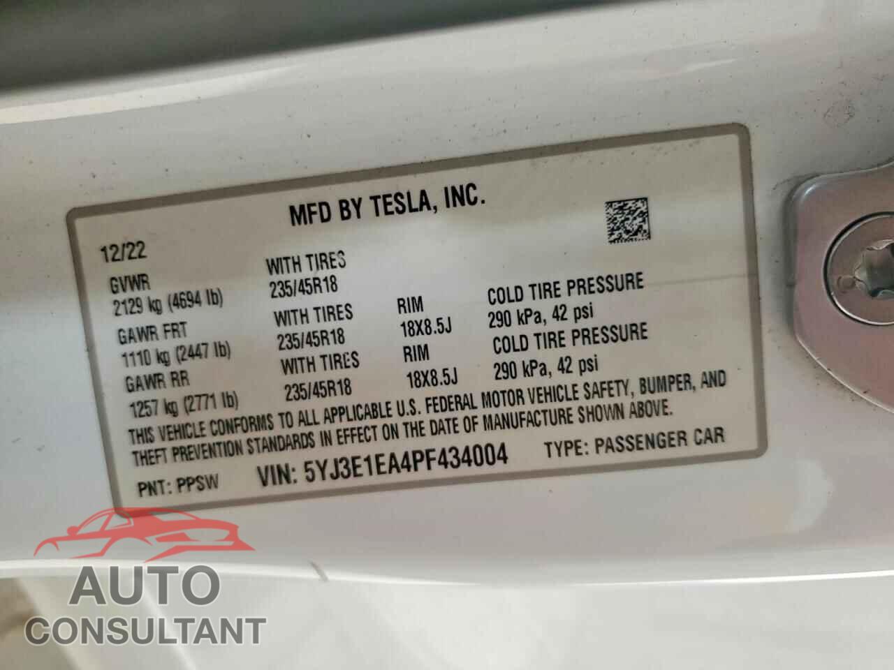 TESLA MODEL 3 2023 - 5YJ3E1EA4PF434004
