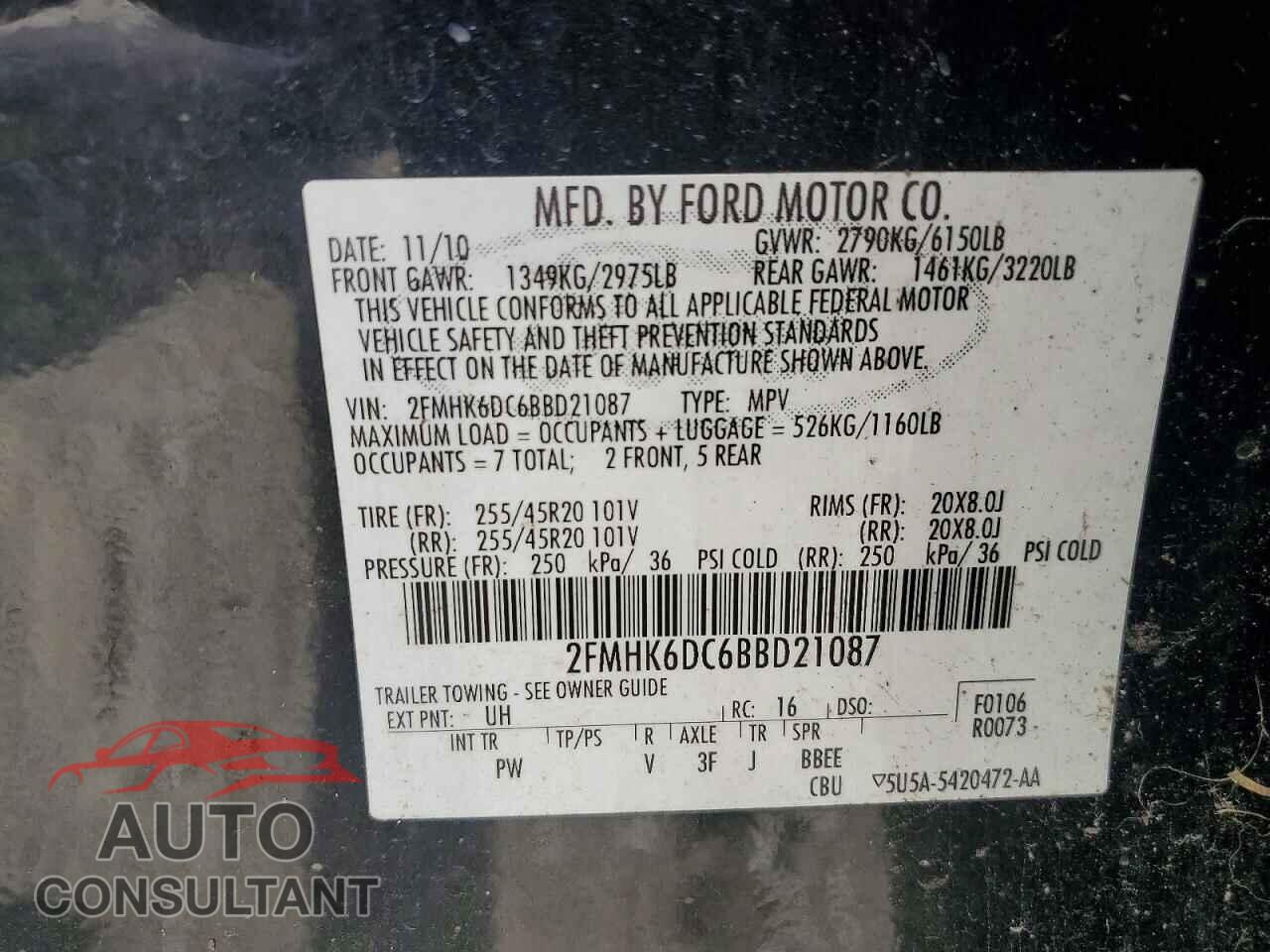 FORD FLEX 2011 - 2FMHK6DC6BBD21087