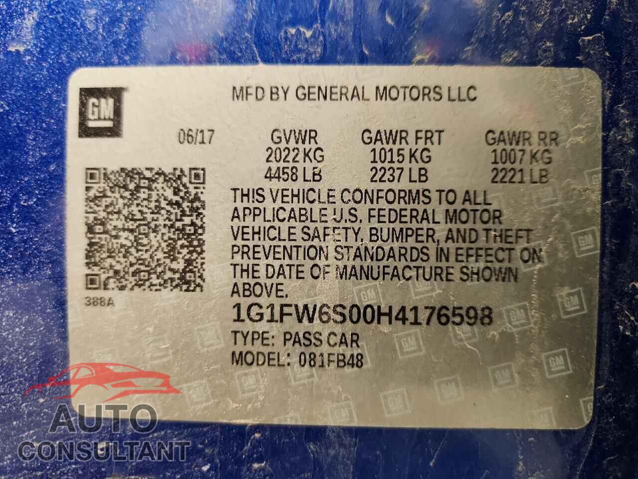 CHEVROLET BOLT 2017 - 1G1FW6S00H4176598