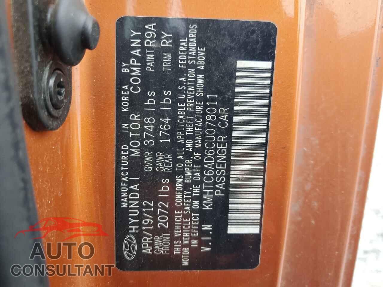 HYUNDAI VELOSTER 2012 - KMHTC6AD6CU078011