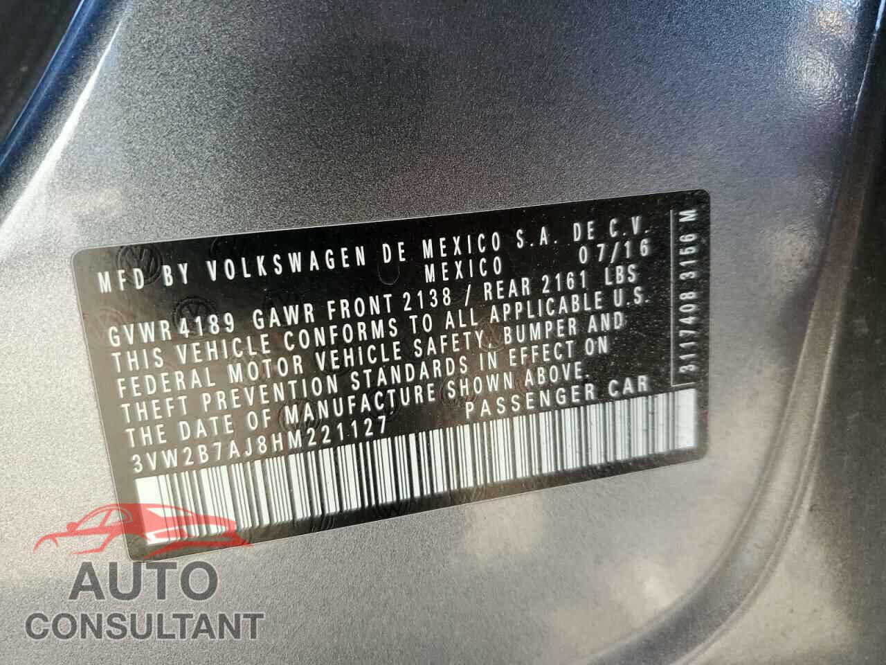 VOLKSWAGEN JETTA 2017 - 3VW2B7AJ8HM221127