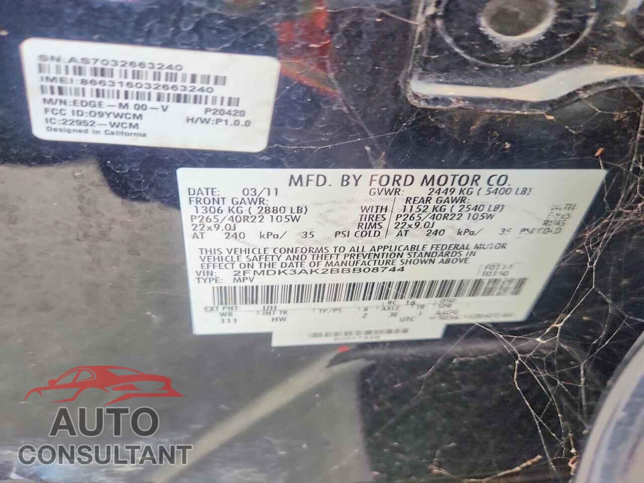FORD EDGE 2011 - 2FMDK3AK2BBB08744