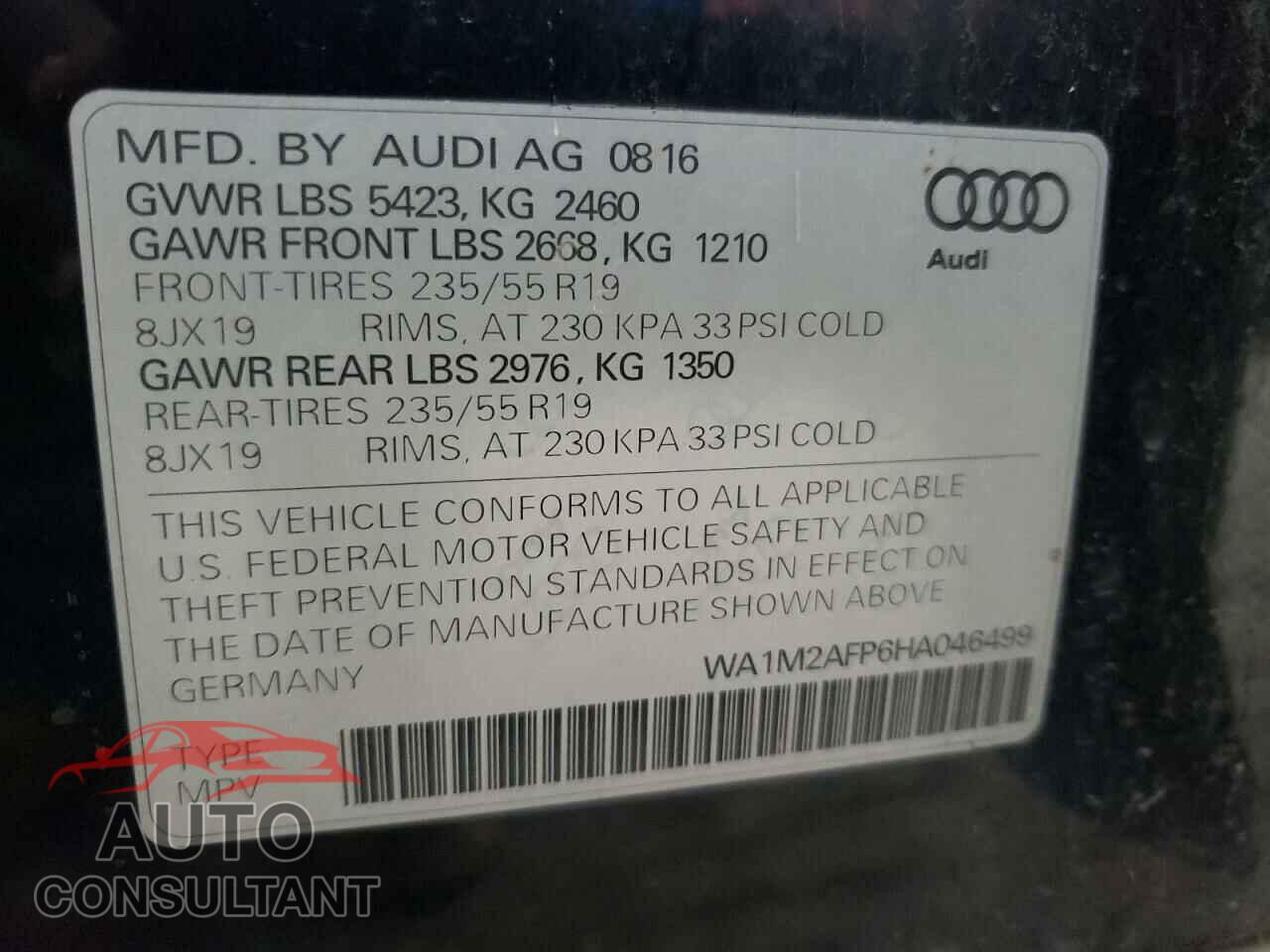 AUDI Q5 2017 - WA1M2AFP6HA046499