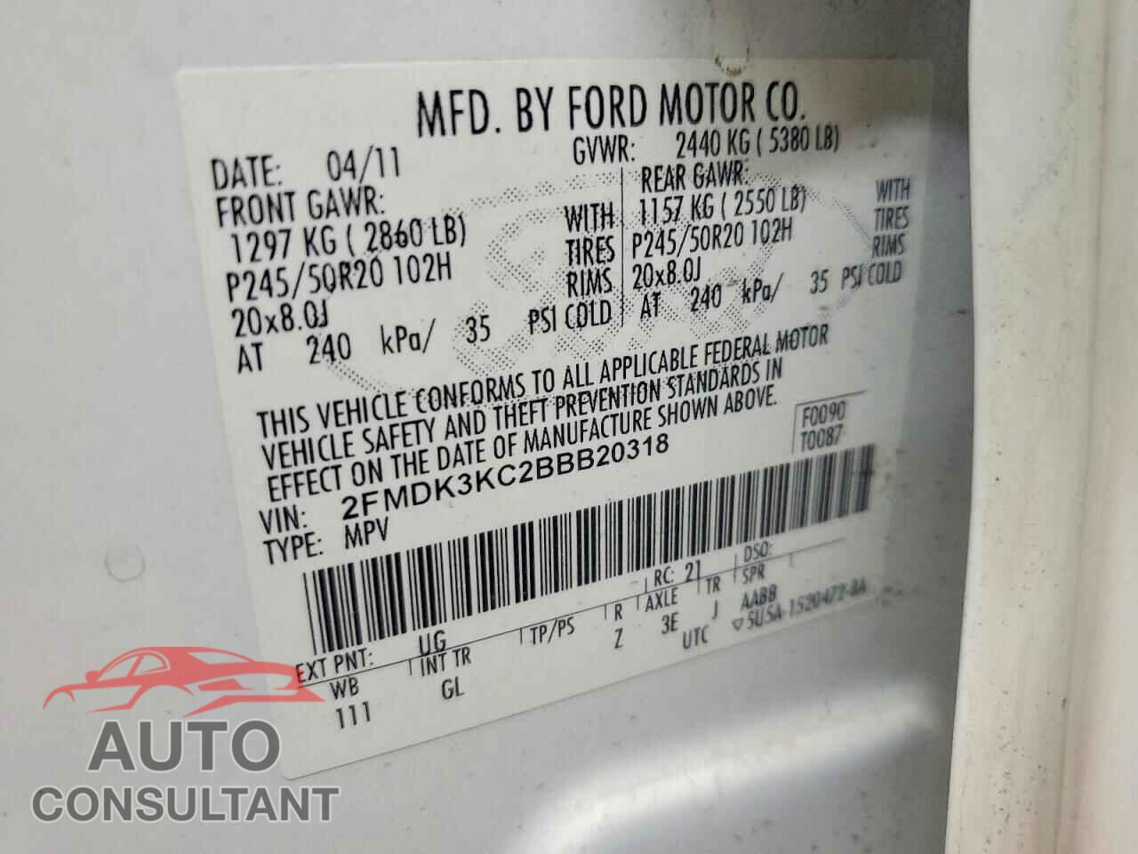 FORD EDGE 2011 - 2FMDK3KC2BBB20318