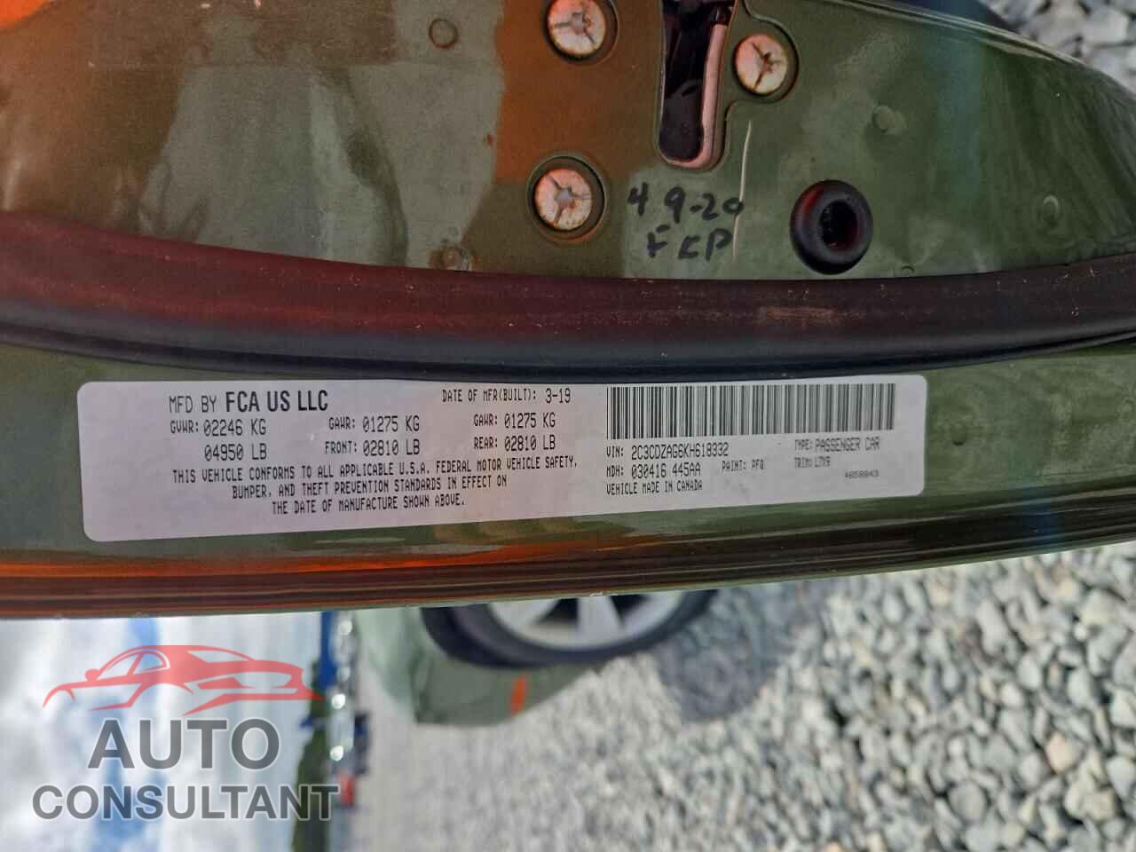 DODGE CHALLENGER 2019 - 2C3CDZAG6KH618332