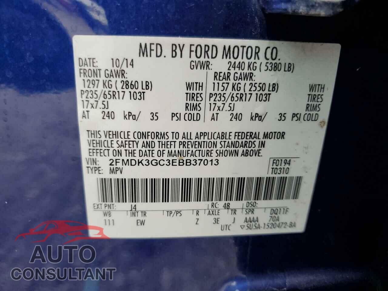 FORD EDGE 2014 - 2FMDK3GC3EBB37013