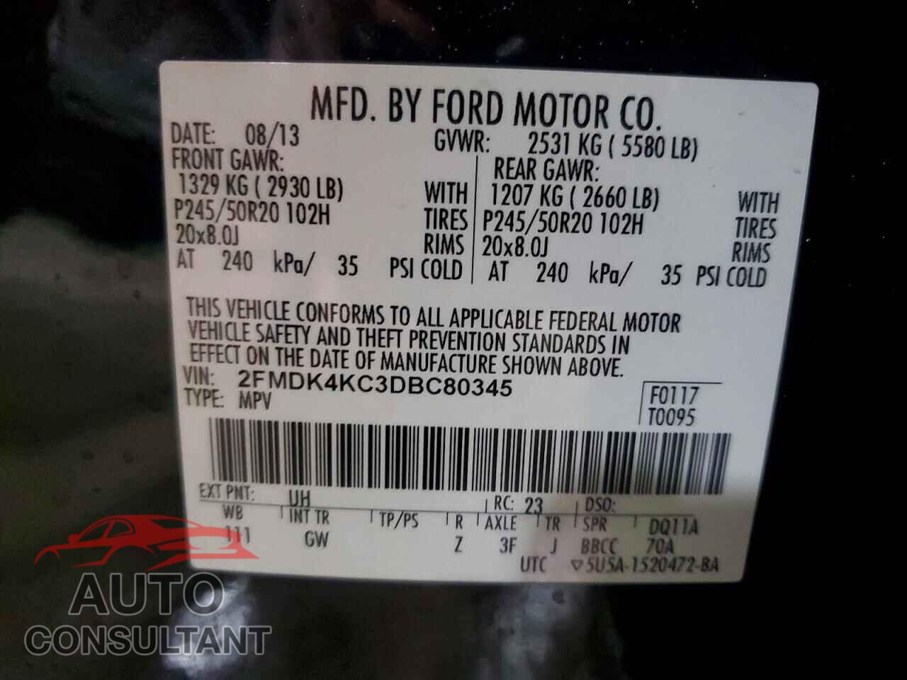 FORD EDGE 2013 - 2FMDK4KC3DBC80345