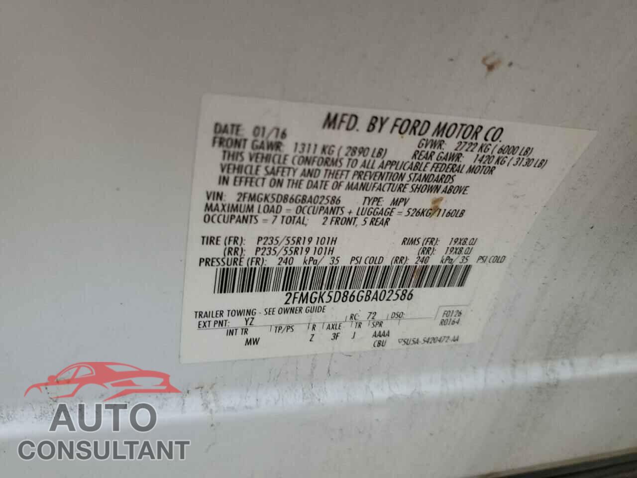 FORD FLEX 2016 - 2FMGK5D86GBA02586